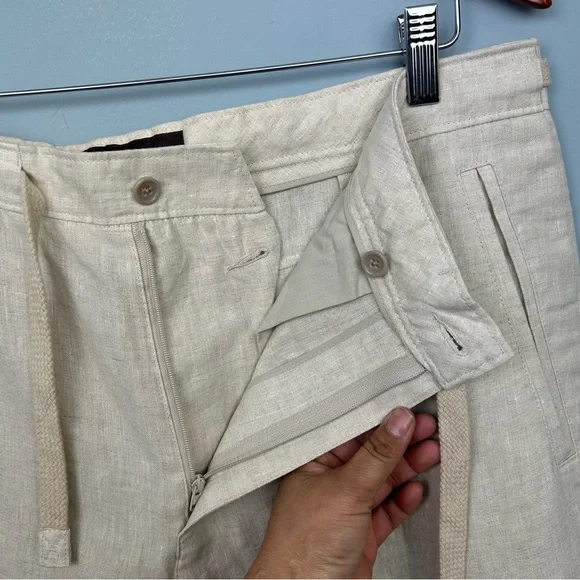 Tasso Elba 100% linen Men’s 36X30 Classic fit casual Pants drawcord waist beige